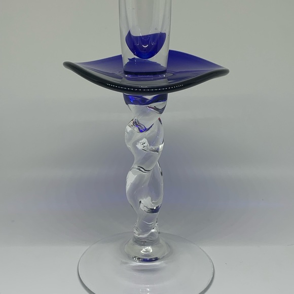 Rare find!  Atelier MORAVA CZECH cobalt blue twisted stem glass candlestick! - Picture 8 of 11